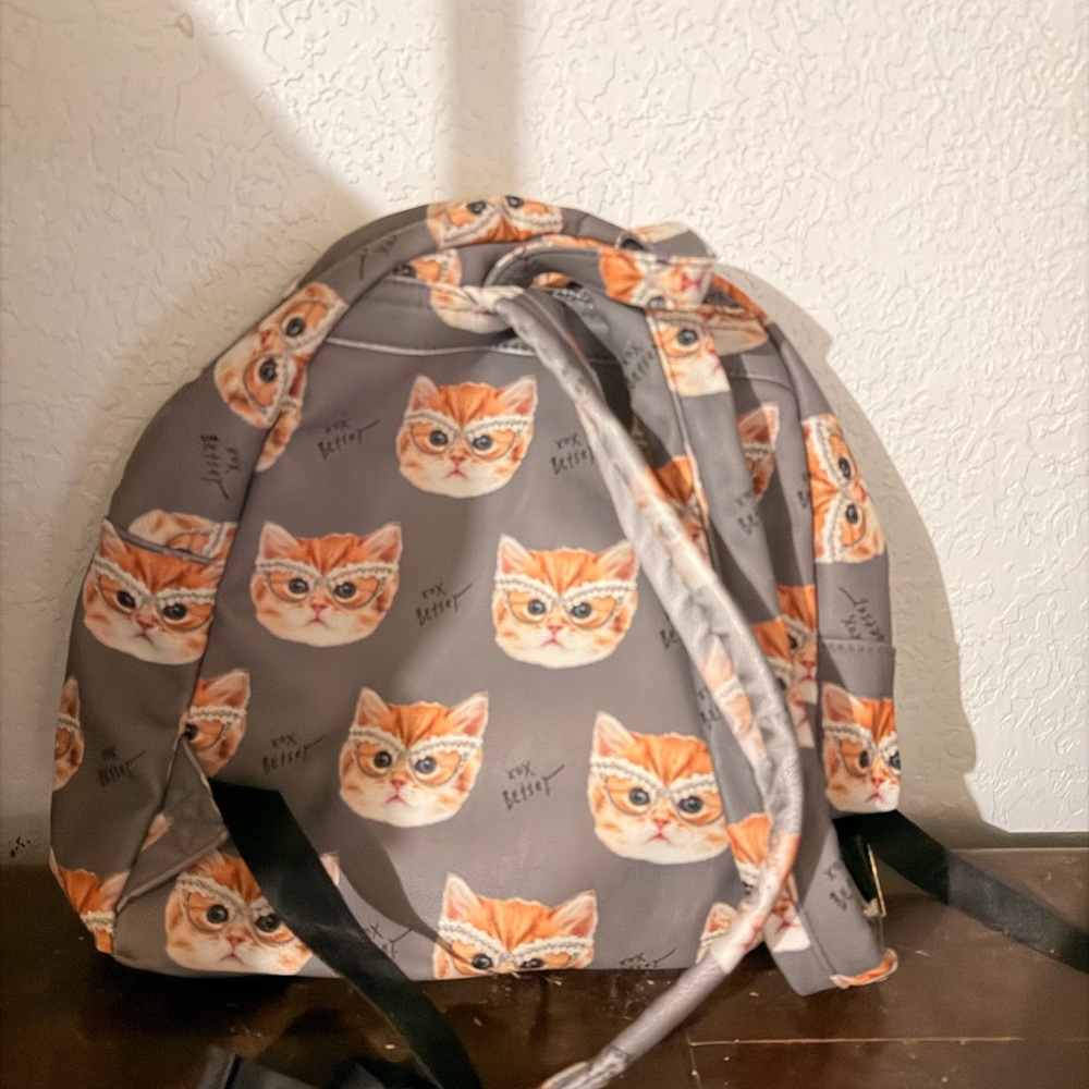 Gray Cat Print Backpack